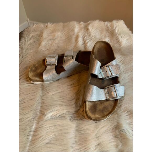 Birkenstock Women’s Arizona Washed Metallic Sandals Size 40 - Picture 1 of 8